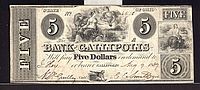 Gallipolis, OH 1839 $5, The Bank of Gallipolis